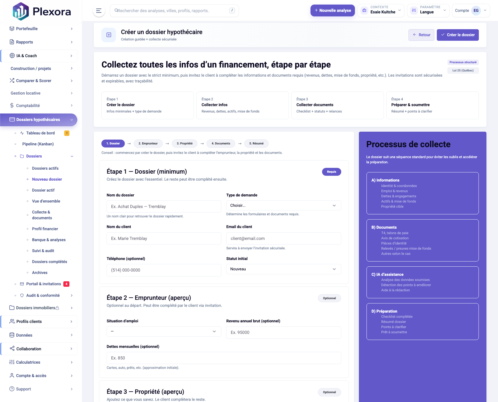 Création de dossier hypothécaire
