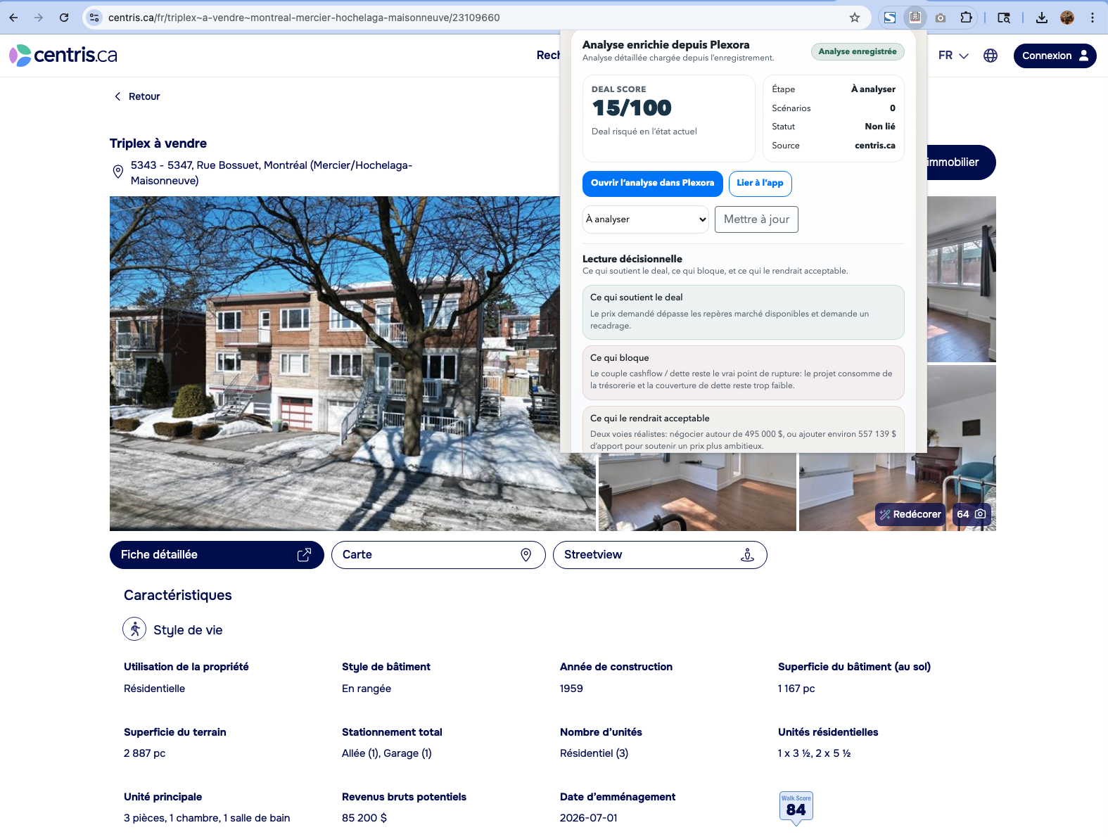 Extension Deals affichée dans Centris