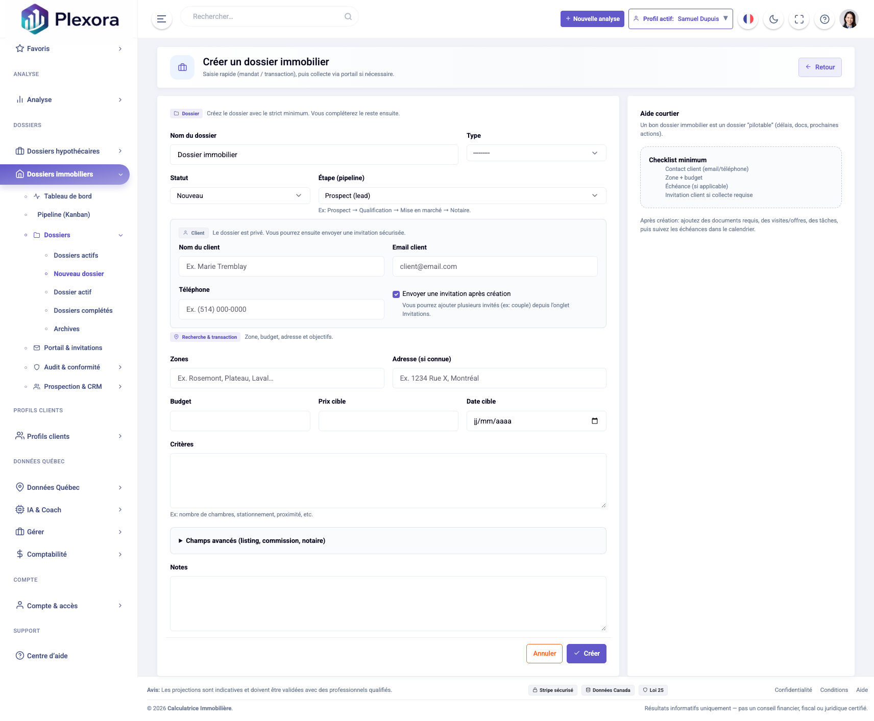 Création de dossier immobilier